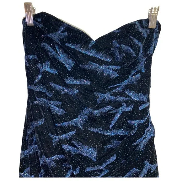 Casadei Vintage black velvet glittery blue strapless dress, starry night, size 4 - Picture 3 of 11